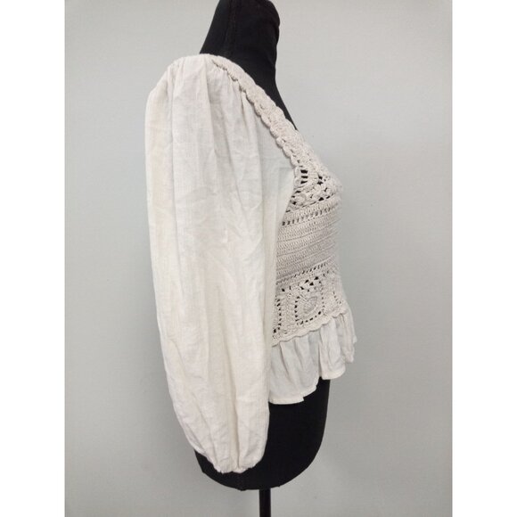 American Eagle Women's Tan Smocked Peplum Juniors Top Size Medium - Picture 2 of 6